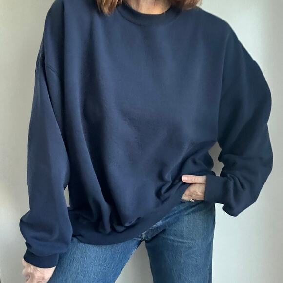 Vintage Mens Navy Blue Sweatshirt 80s Single Stitch Classic Crewneck Streetwear - Picture 7 of 8